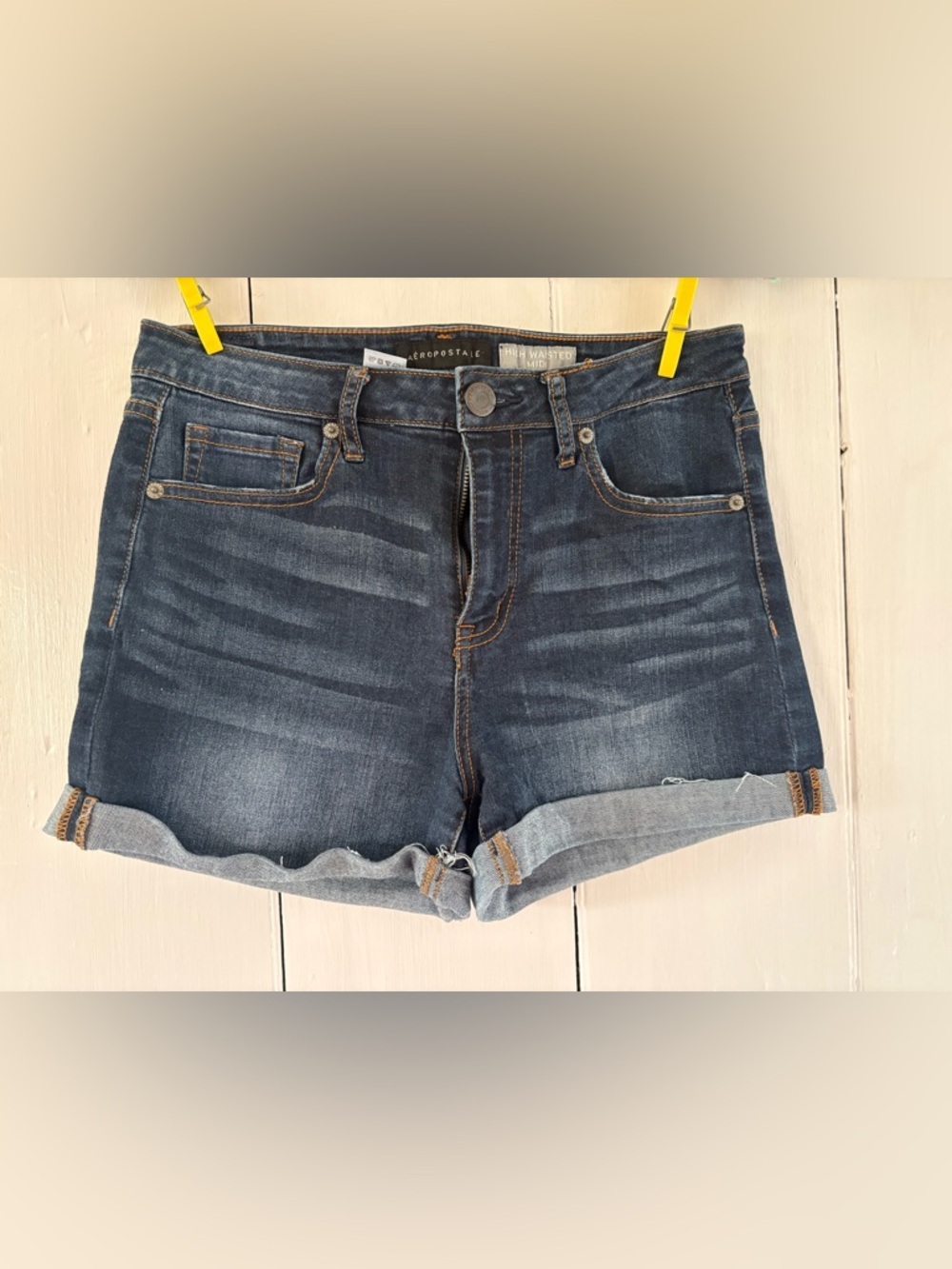 Aéropostale High Waisted Dark Wash Faded Denim Shorts